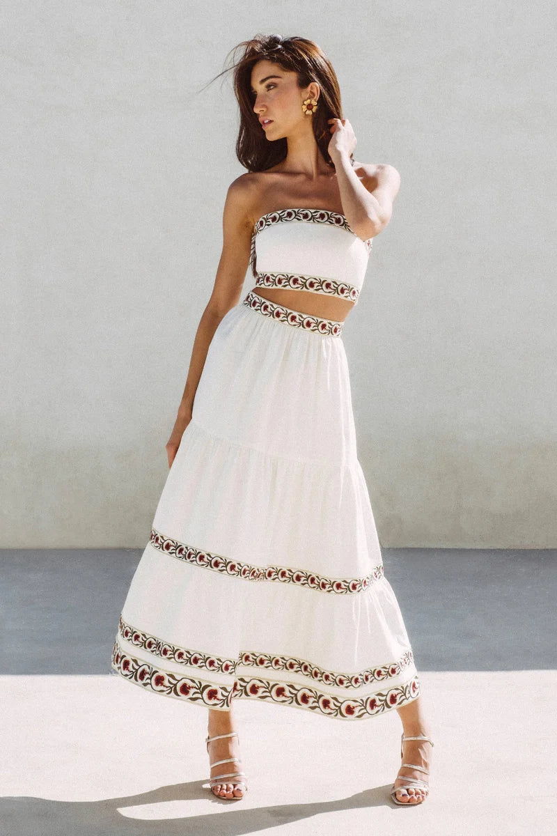 Rose Water House Carnation Skirt Ivory/Red