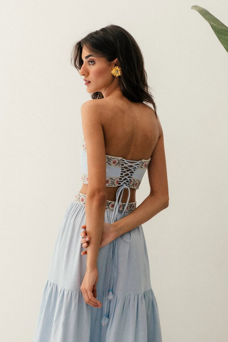 Rose Water House Carnation Crop Top Blue/Pink