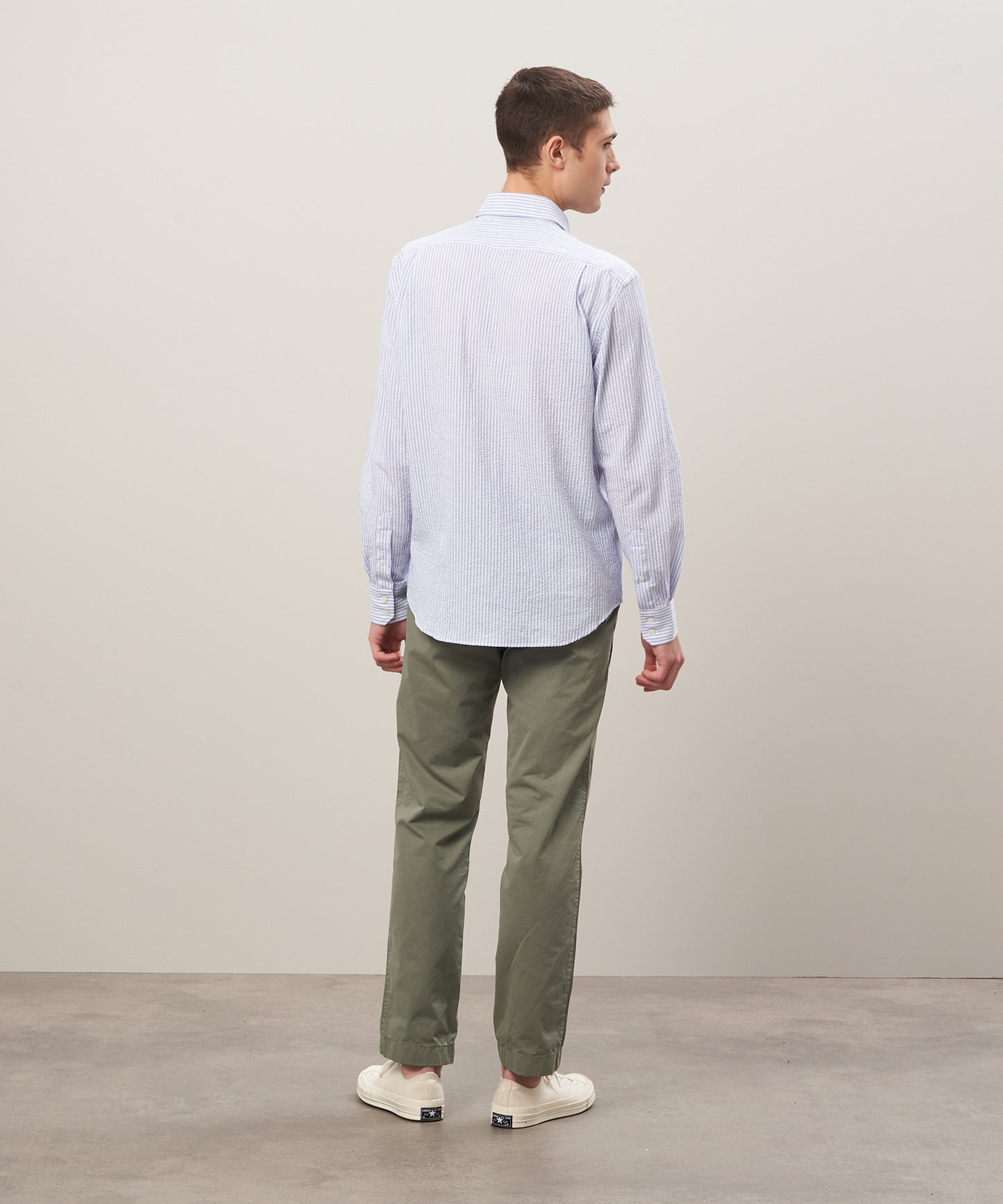 Hartford Paul Blue/White Stripe Seersucker Button Up
