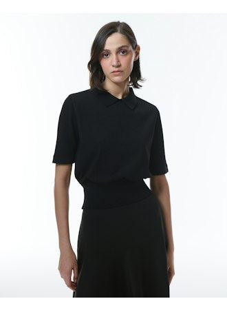 Theo Kallisto Cropped Sheer SLV Pullover Black