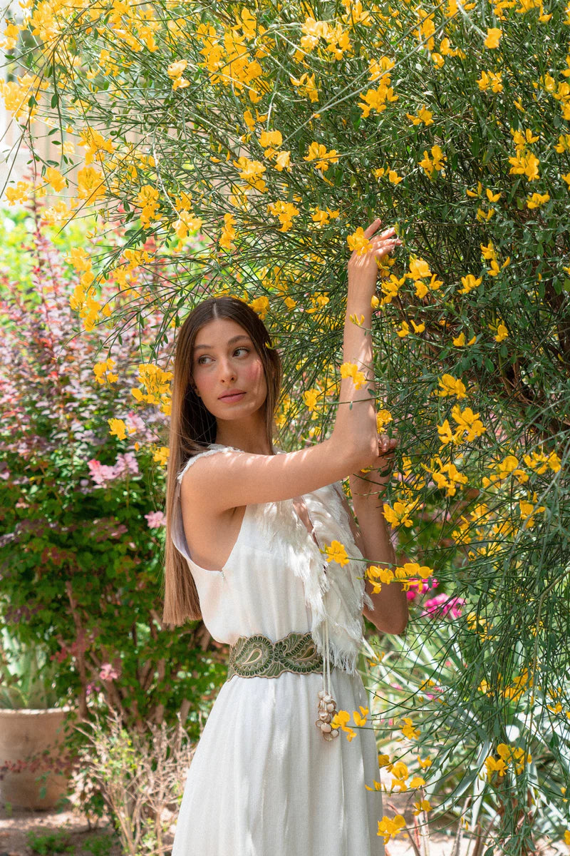 Rose Water House Golan Fringe Dress Ivory