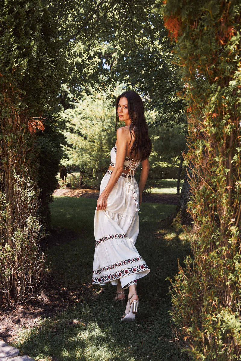 Rose Water House Carnation Crop Top Ivory/Red