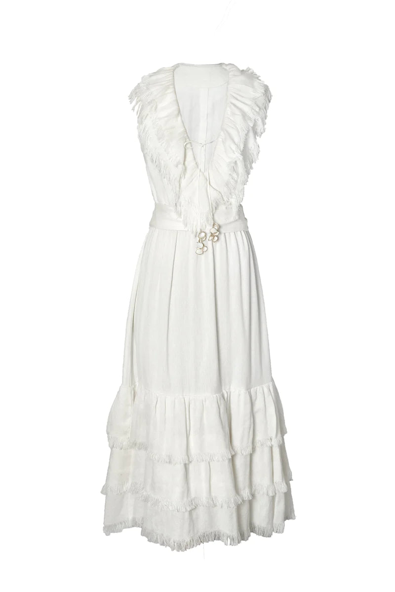 Rose Water House Golan Fringe Dress Ivory