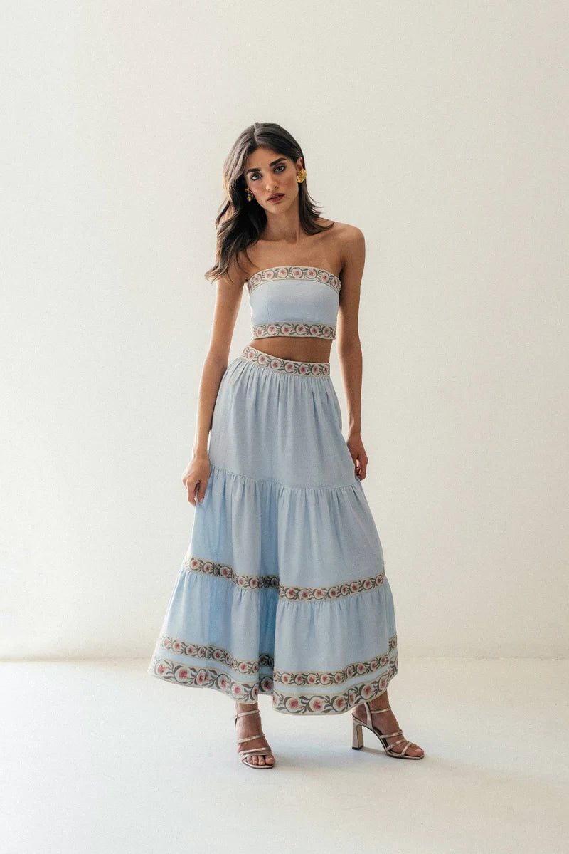 Rose Water House Carnation Crop Top Blue/Pink