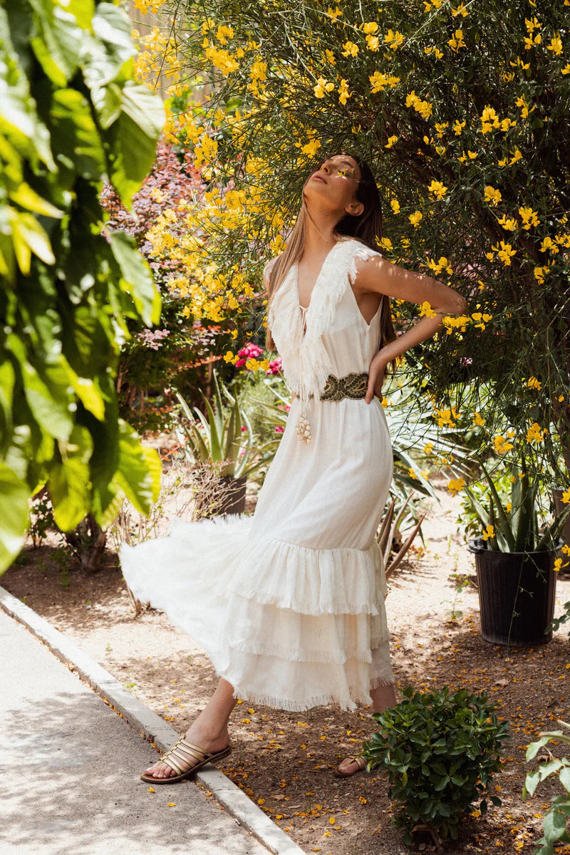 Rose Water House Golan Fringe Dress Ivory