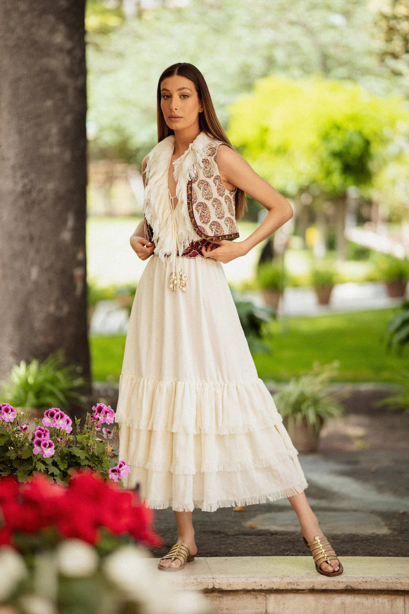 Rose Water House Golan Fringe Dress Ivory