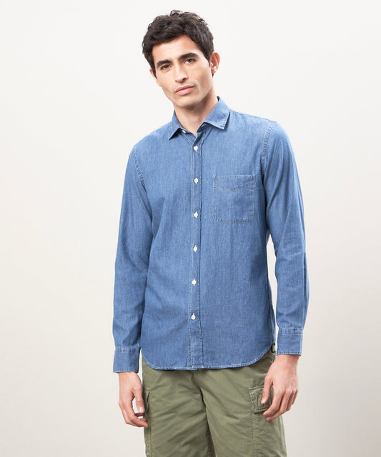 Hartford Pitt Men Woven Button Down Light Indigo